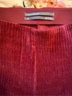 Anthropologie Ribbed Velvet Flare Pants in Burgundy